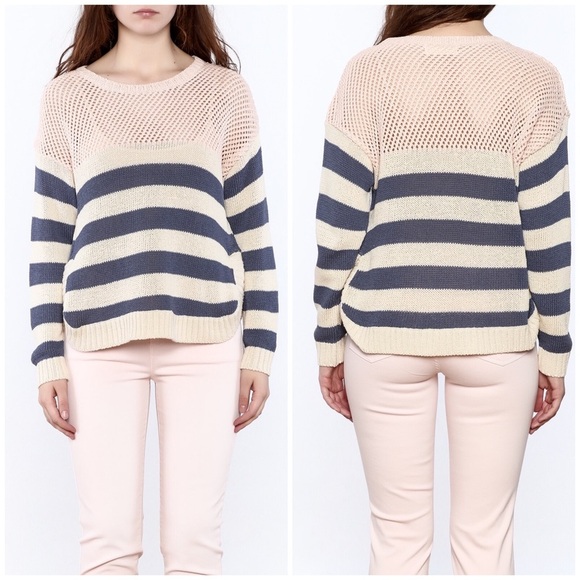 Weekend by AldoMartins Sweater 12 nautical stripe blue pink cream cotton - Picture 1 of 11